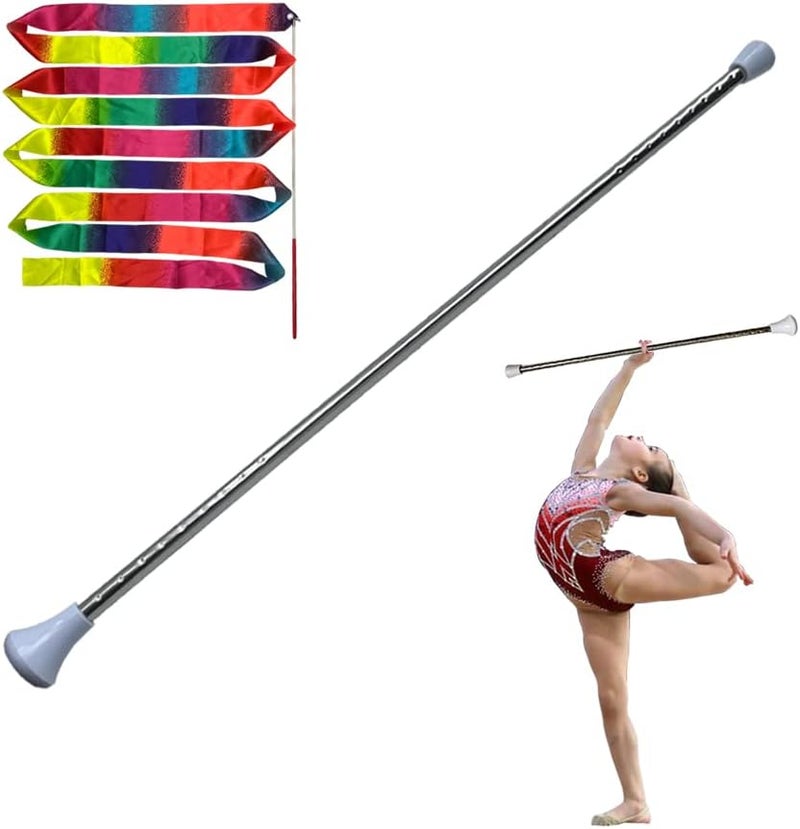 Dasiyoki 26-inch Twirling Baton Spinning Dance Baton Metal Rhythmic Gymnastics Conducting Batons for Child in Majorette-Complete with 1 Dance Ribbon Rainbow Streamer (White,1 Pack) - Image 1